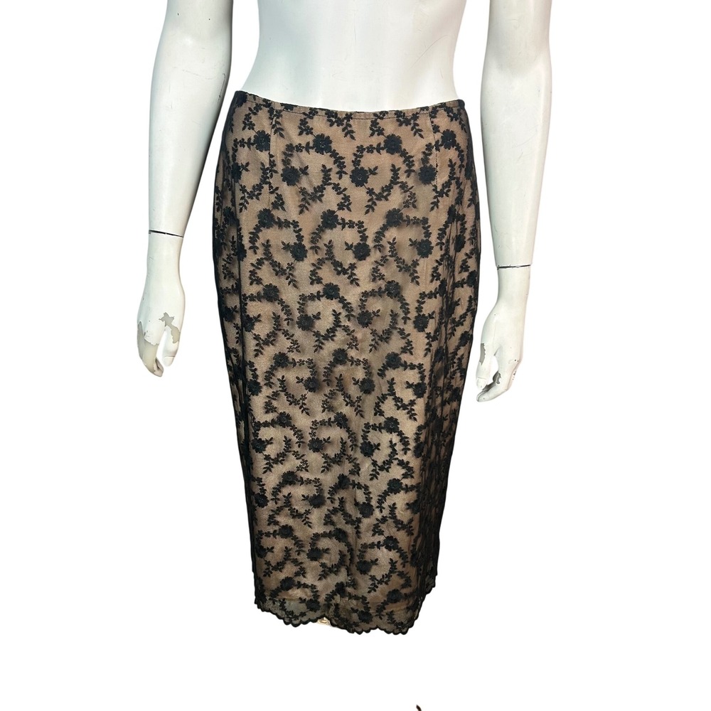 Rebecca Taylor Black Floral Lace Pencil slip Skirt size 8 whimsigoth Feminine